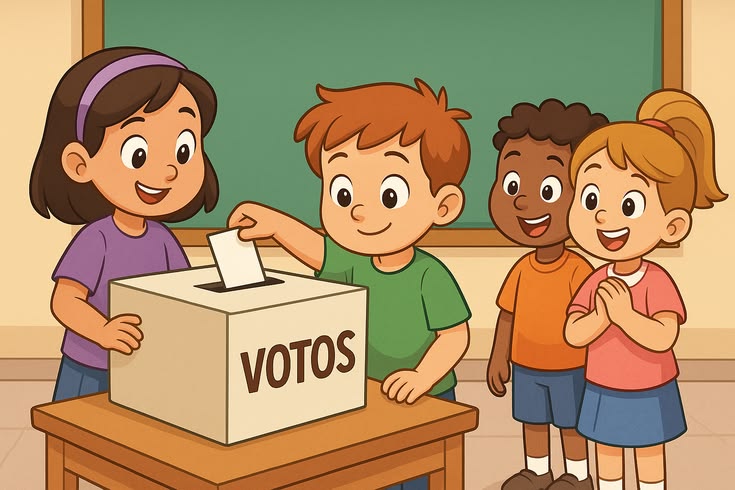 Niños votando y participando en el aula